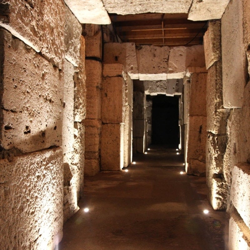 Stone tunnels underneath the Colosseum in Rome.