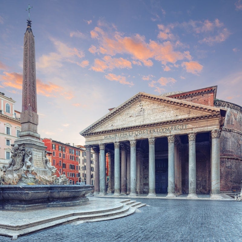 The Pantheon in Rome and the piazza in front of it.