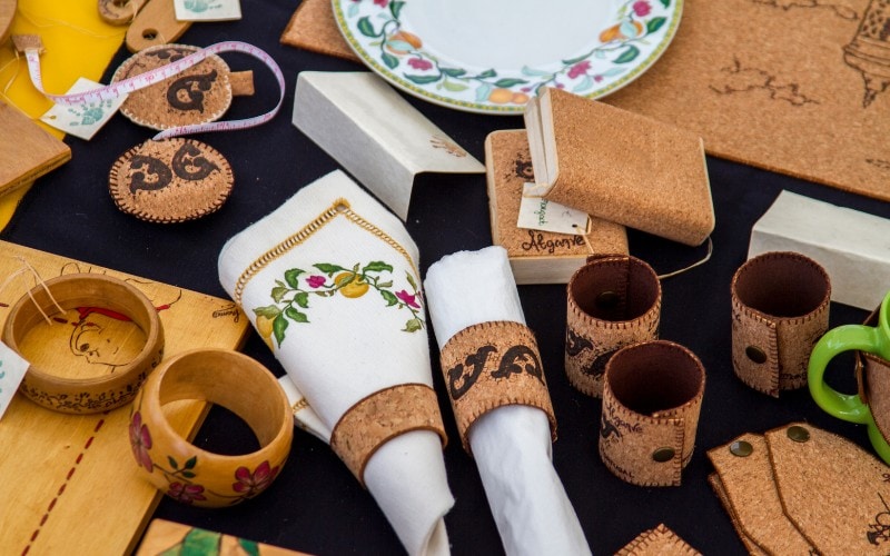 Selection of cork products; buying locally-made products is a green travel thing to do.