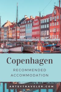 A promotional graphic for recommended accommodations in Copenhagen, featuring Nyhavn’s vibrant waterfront and text emphasizing top lodging options. Ideal for travel inspiration in the city.