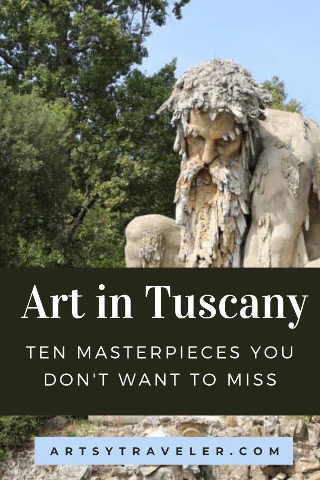 Giant stone sculpture of a bearded man surrounded by trees, featured in an artsy traveler blog post titled “Art in Tuscany: Ten Masterpieces You Don’t Want to Miss.”