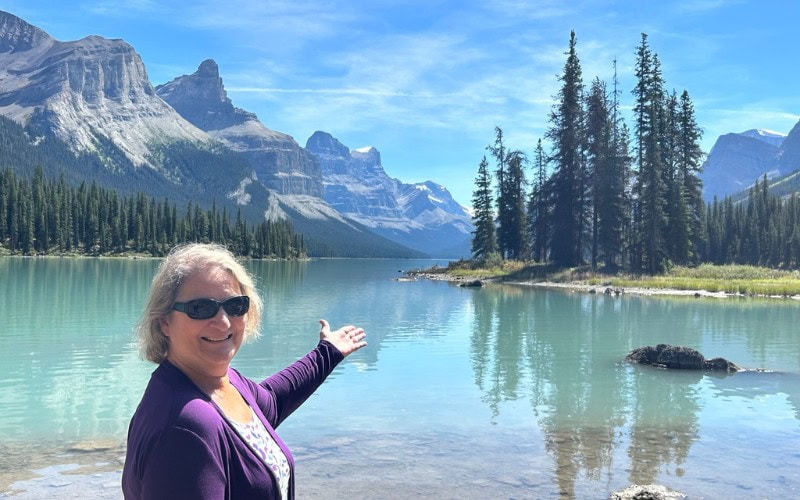 View over Maligne Lake near Jasper in the Canadian Rockies