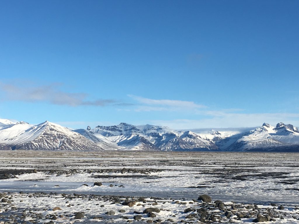 View of mountains in Iceland during the winter