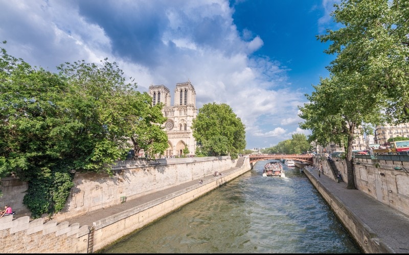 View of the River Seine and Notre Dame Cathedral in Paris