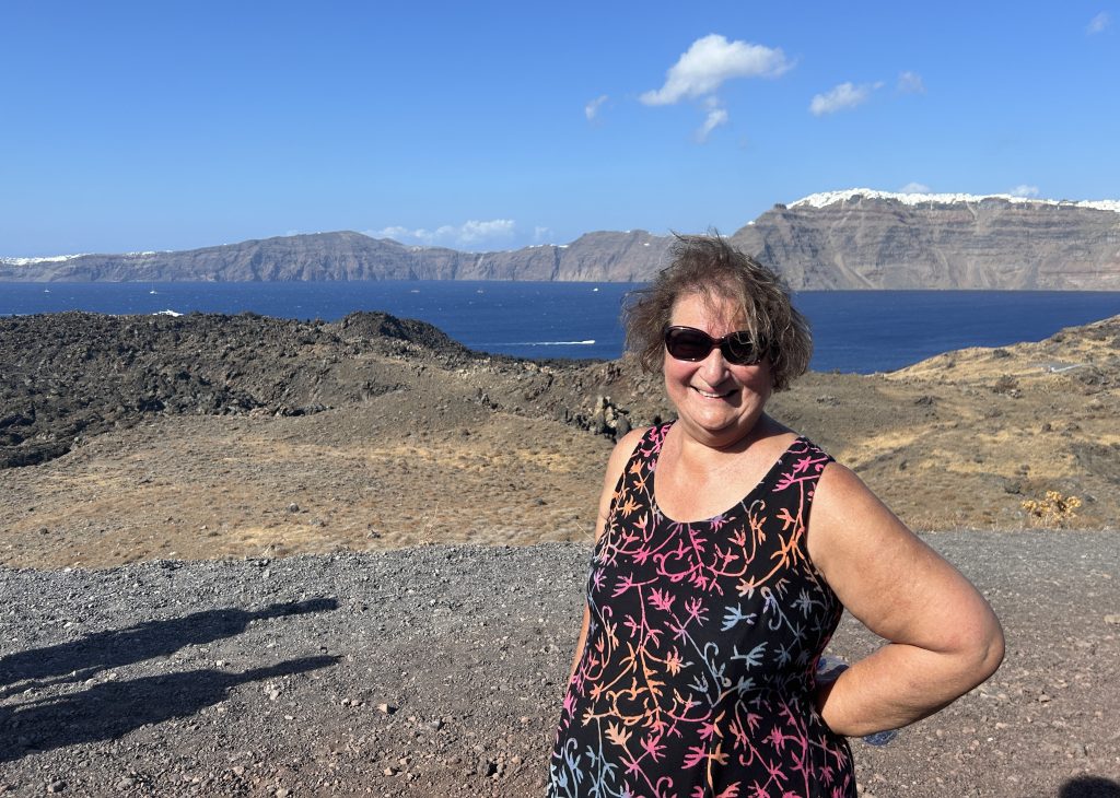 Carol at the top of Nea Kameni near Santorini