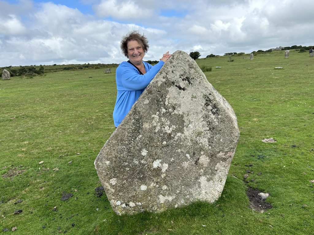 Carol at a stone circle on Dartmoor