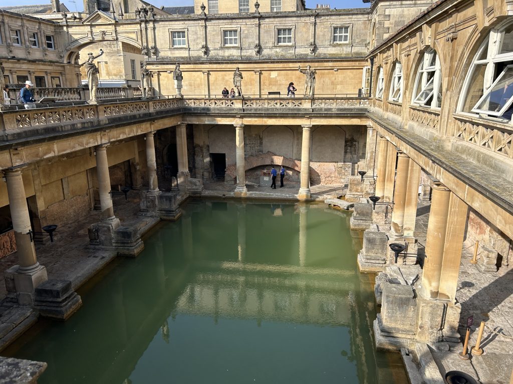 Overhead view of the main pool at the Roman Baths Museum