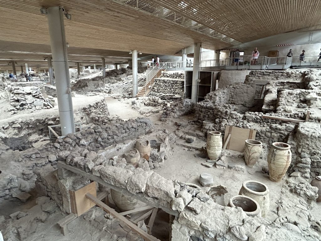 View of Akrotiri ruins on Santorini