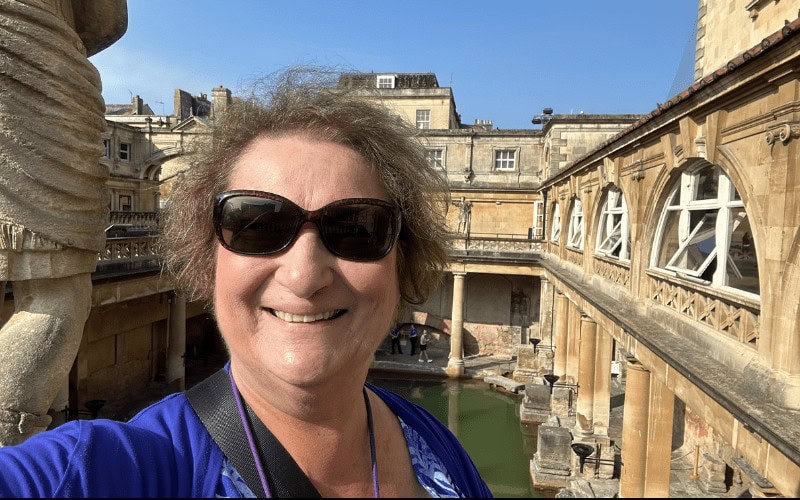 Carol Cram at the Roman Baths Museum in Bath, England