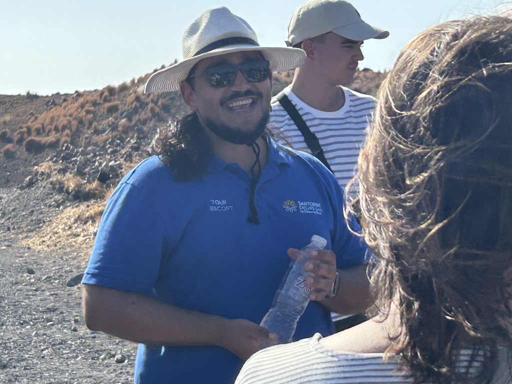 Guide describing the volcano of Nea Kameni near Santorini