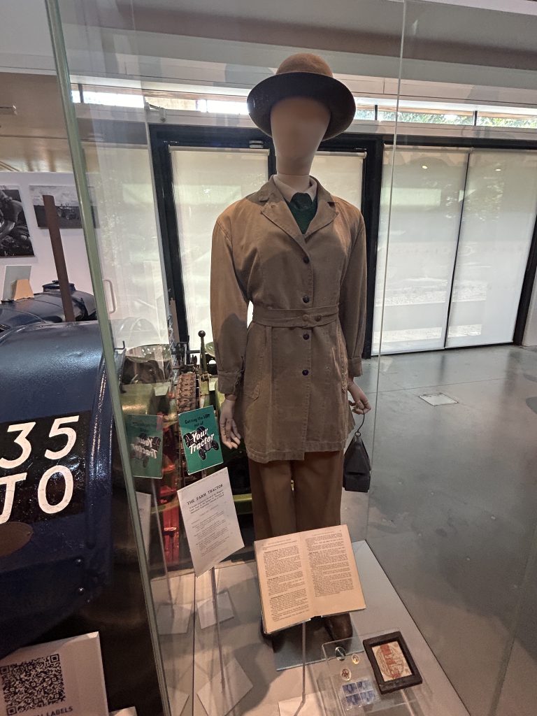 Photograph of the uniform worn by Land Girls, young women who worked the farms during WW II