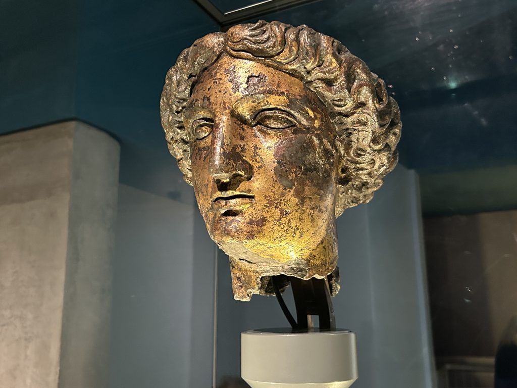 Bust of the goddess Minerva-Sulis at the Roman Baths Museum in Bath, England