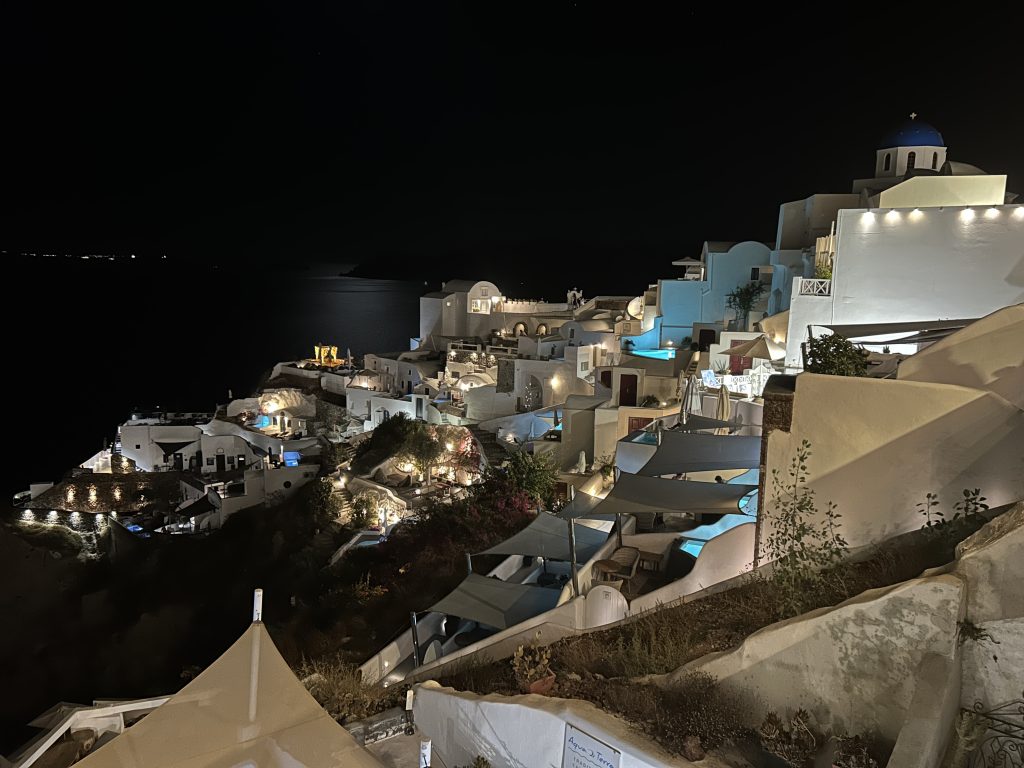 View of Oia on Santorini at night