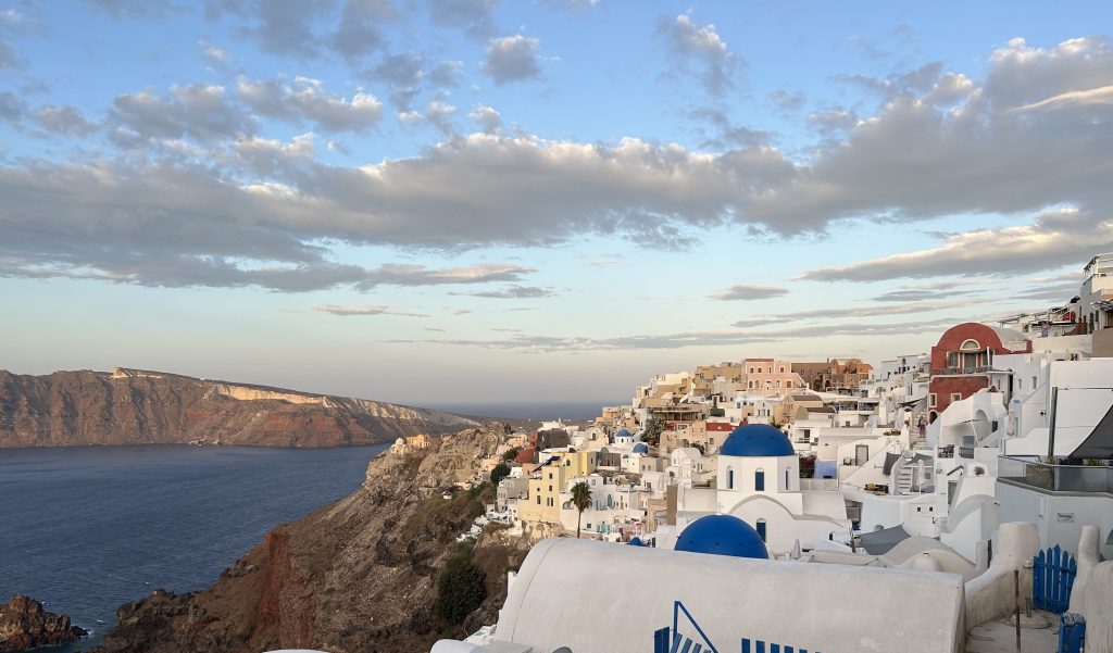 View of Oia on Santorini at sunrise