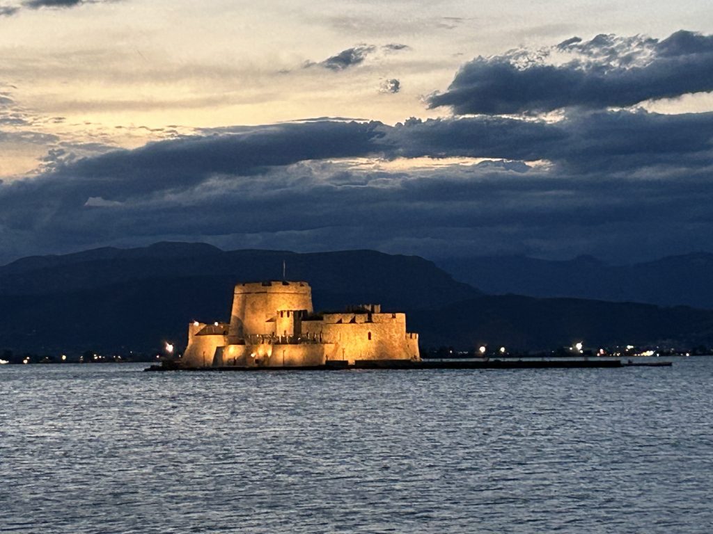 Castle in the harbor in Nafplio, a great stop while visiting Greece