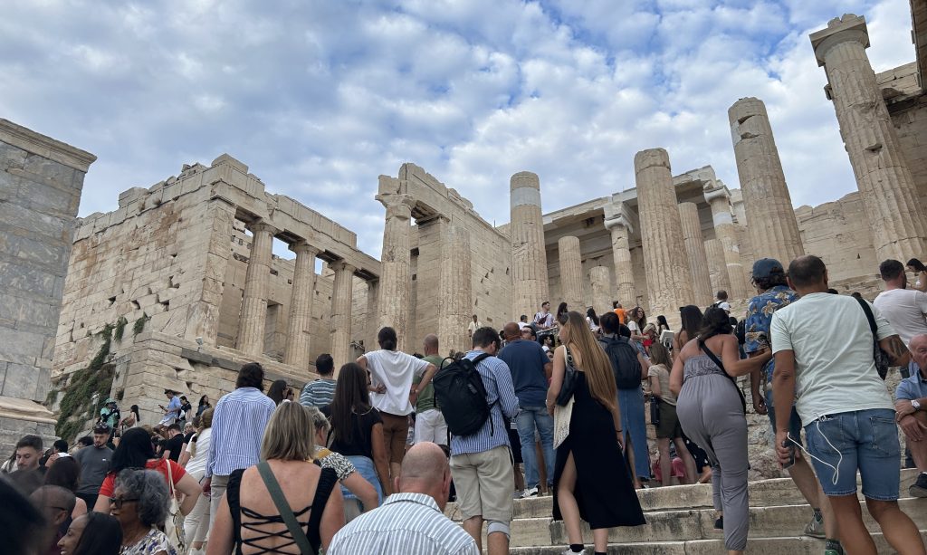 Massive columns at the entrance to the Acropolis in Athens