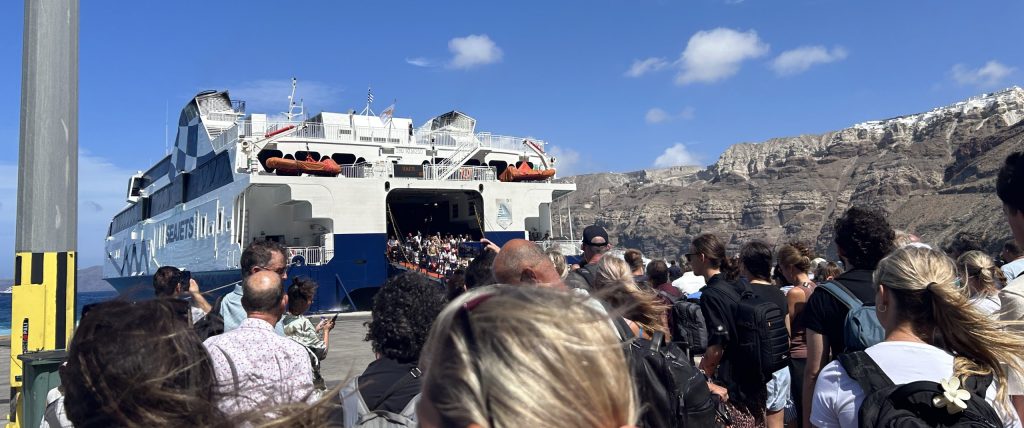 Ferry arriving in Santorini