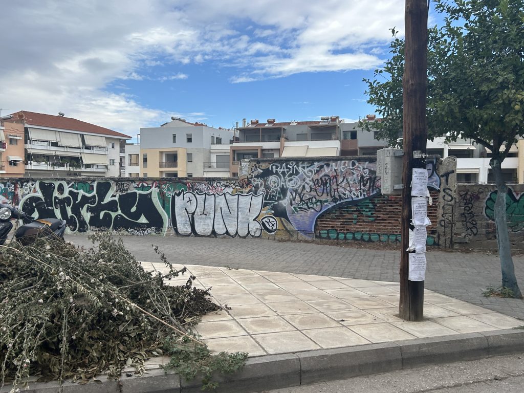 View of graffiti from the train tour in Nafplio