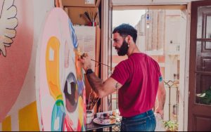 Artist in his studio