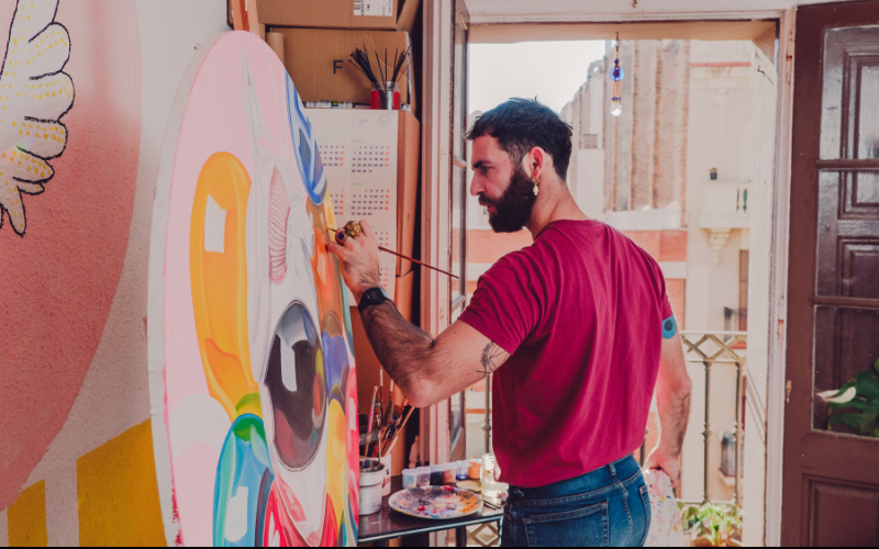 Artist in his studio