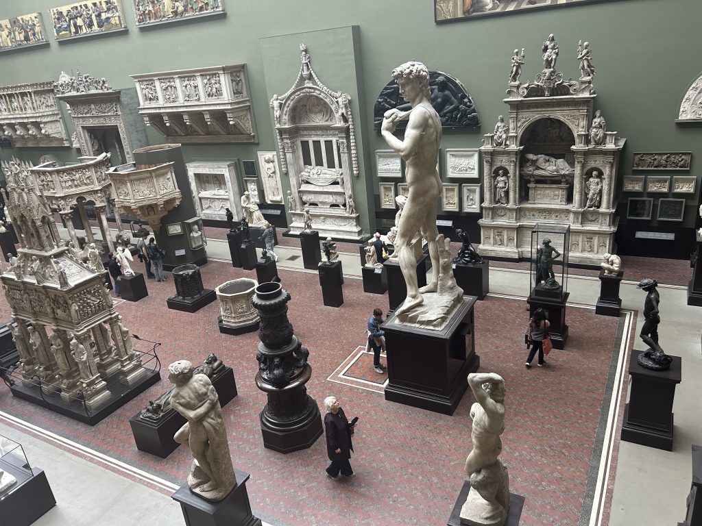 Michelangelo’s David and other items in the Cast Court at the Victoria and Albert Museum in London