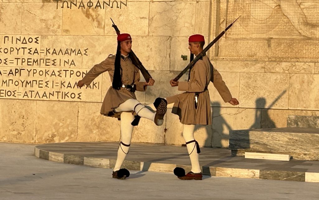 Guards changing position in front of the Hellenic Parliament in Athens