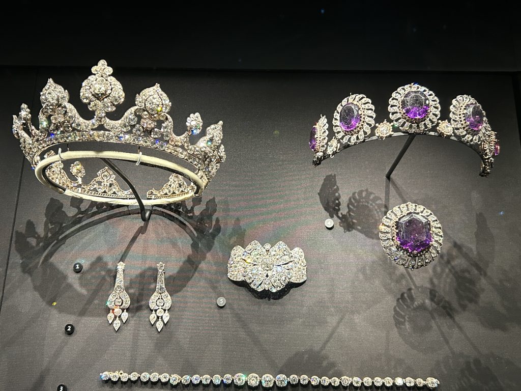 Two tiaras in the Jewelry Gallery at the Victoria and Albert Museum in London