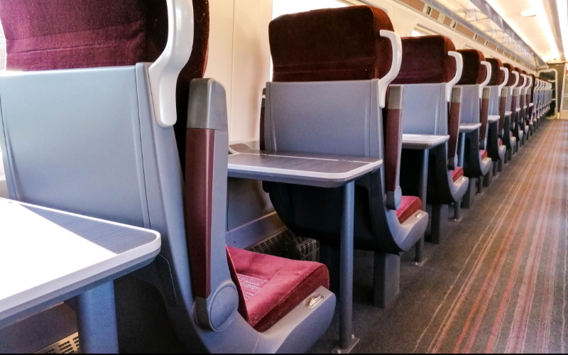 Row of single seats on a train