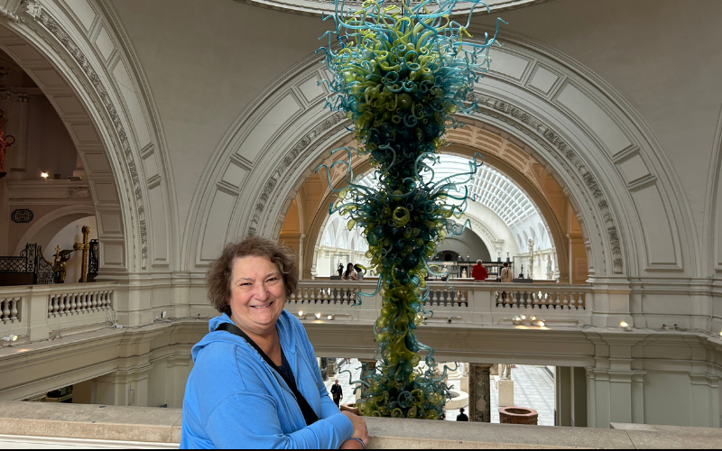 Carol Cram at the V & A Museum in London