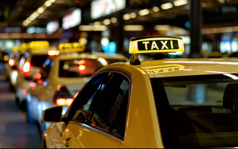 Taxi stand at night