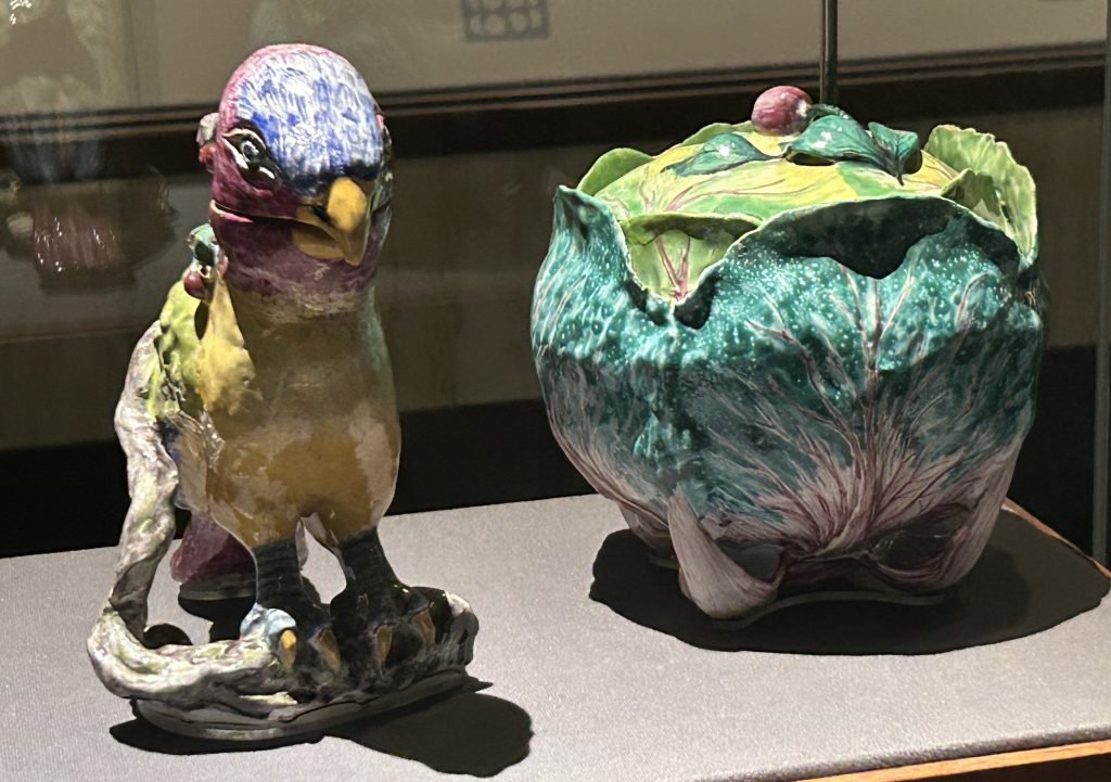 Brightly colored ceramic sculptures created in Hungary and on display in the ceramics room at the Museum of Anthropology in Vancouver.