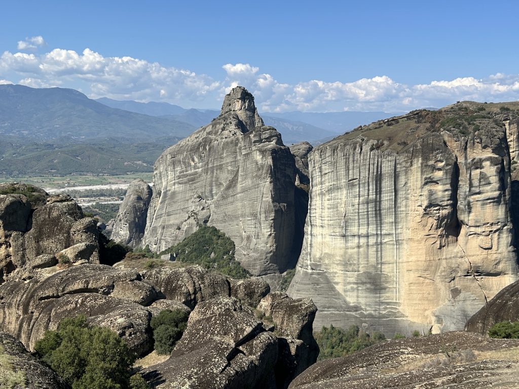 View over the geological formations in Meteora