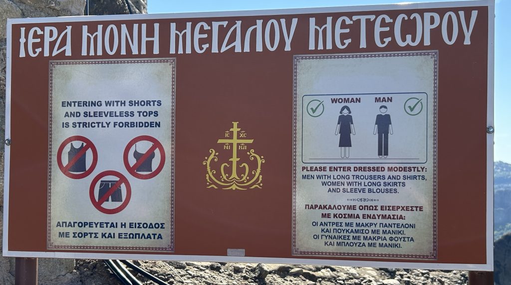 Sign at a monastery in Meteora about modest dress