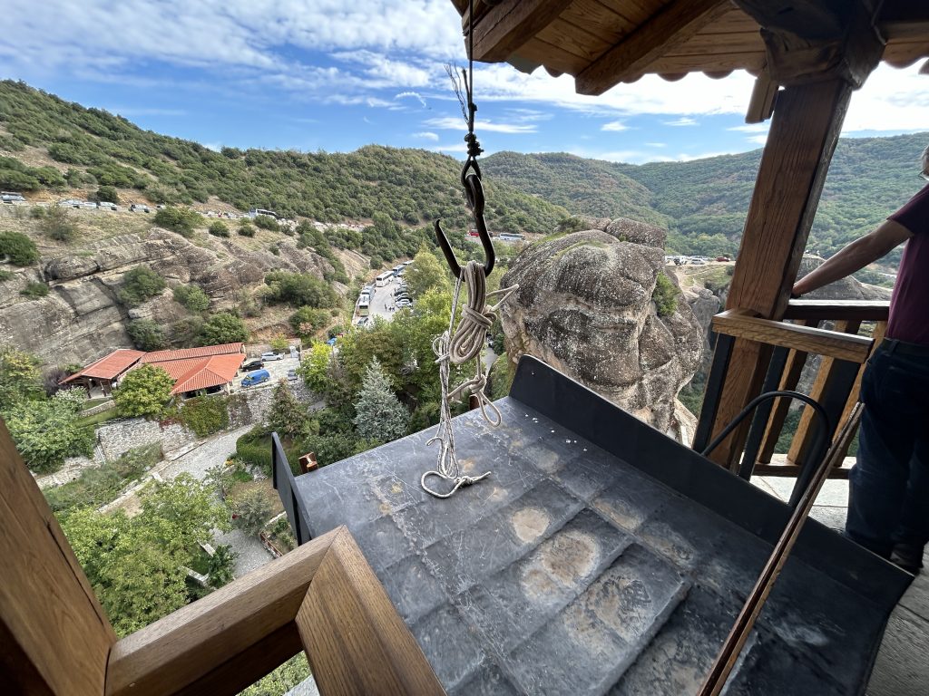 Winch used to hoist people and goods up to monasteries in Meteora